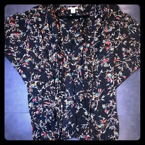 Bar III Kimono -Black w/ Multicolored Bird Pattern